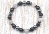 CGB8343 8mm grey banded agate, black onyx & hematite energy bracelet