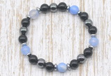 CGB8345 8mm blue banded agate, black onyx & hematite energy bracelet