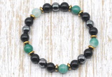 CGB8346 8mm green banded agate, black onyx & hematite energy bracelet