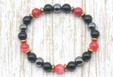 CGB8348 8mm red banded agate, black onyx & hematite energy bracelet