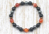 CGB8349 8mm red banded agate, black onyx & hematite energy bracelet