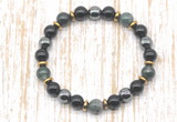 CGB8355 8mm moss agate, black onyx & hematite energy bracelet