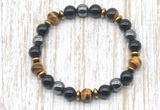 CGB8362 8mm grade AA yellow tiger eye, black onyx & hematite energy bracelet