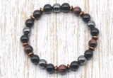 CGB8363 8mm red tiger eye, black onyx & hematite energy bracelet