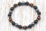 CGB8364 8mm grade AA red tiger eye, black onyx & hematite energy bracelet