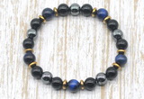 CGB8366 8mm blue tiger eye, black onyx & hematite energy bracelet