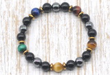 CGB8368 8mm colorful tiger eye, black onyx & hematite energy bracelet