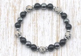 CGB8374 8mm dalmatian jasper, black onyx & hematite energy bracelet