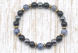 CGB8378 8mm blue spot stone, black onyx & hematite energy bracelet