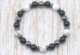 CGB8380 8mm white howlite, black onyx & hematite energy bracelet