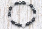 CGB8382 8mm white jade, black onyx & hematite energy bracelet