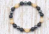 CGB8383 8mm honey jade, black onyx & hematite energy bracelet