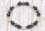 CGB8393 8mm grade A white moonstone, black onyx & hematite energy bracelet