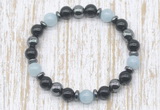 CGB8395 8mm grade A aquamarine, black onyx & hematite energy bracelet