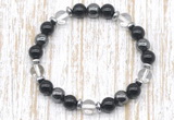 CGB8398 8mm white crystal, black onyx & hematite energy bracelet