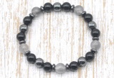 CGB8399 8mm cloudy quartz, black onyx & hematite energy bracelet