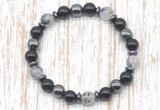 CGB8400 8mm black rutilated quartz, black onyx & hematite energy bracelet