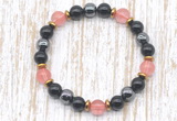 CGB8404 8mm cherry quartz, black onyx & hematite energy bracelet