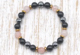 CGB8405 8mm pink quartz, black onyx & hematite energy bracelet