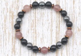 CGB8406 8mm strawberry quartz, black onyx & hematite energy bracelet