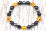 CGB8411 8mm synthetic amber, black onyx & hematite energy bracelet