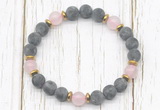 CGB8422 8mm matte black labradorite, rose quartz & hematite power beads bracelet