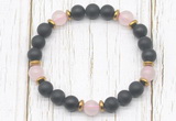 CGB8423 8mm matte black onyx, rose quartz & hematite power beads bracelet