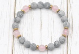 CGB8424 8mm matte grey picture jasper, rose quartz & hematite power beads bracelet