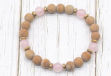 CGB8426 8mm matte wooden jasper, rose quartz & hematite power beads bracelet