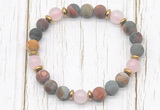 CGB8427 8mm matte picasso jasper, rose quartz & hematite power beads bracelet