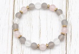 CGB8429 8mm matte grey agate, white crystal, rose quartz & hematite power beads bracelet