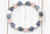 CGB8430 8mm matte sodalite, white howlite, rose quartz & hematite power beads bracelet