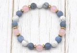 CGB8431 8mm matte dumortierite, white howlite, rose quartz & hematite power beads bracelet