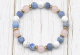 CGB8432 8mm matte lapis lazuli, white howlite, rose quartz & hematite power beads bracelet