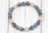 CGB8434 8mm matte black labradorite, lapis lazuli, rose quartz & hematite power beads bracelet