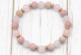 CGB8435 8mm matte pink wooden jasper, rose quartz & hematite power beads bracelet