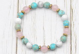 CGB8439 8mm sea sediment jasper, white howlite, rose quartz & hematite power beads bracelet