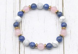 CGB8441 8mm lapis lazuli, white howlite, rose quartz & hematite power beads bracelet