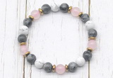 CGB8442 8mm black labradorite, white howlite, rose quartz & hematite power beads bracelet