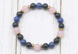 CGB8443 8mm black onyx, lapis lazuli, rose quartz & hematite power beads bracelet