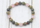 CGB8446 8mm unakite, dragon blood jasper, rose quartz & hematite power beads bracelet