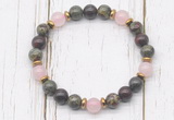 CGB8447 8mm dragon blood jasper, brecciated jasper, rose quartz & hematite power beads bracelet