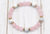 CGB8449 8mm rose quartz, white howlite & hematite power beads bracelet