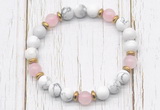 CGB8450 8mm white howlite, rose quartz & hematite power beads bracelet