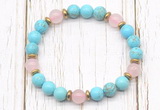 CGB8452 8mm blue howlite turquoise, rose quartz & hematite power beads bracelet