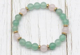 CGB8454 8mm green aventurine, rose quartz & hematite power beads bracelet