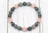 CGB8458 8mm India agate, rose quartz & hematite power beads bracelet