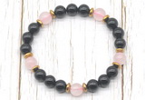 CGB8459 8mm black onyx, rose quartz & hematite power beads bracelet