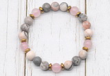 CGB8462 8mm pink zebra jasper, rose quartz & hematite power beads bracelet