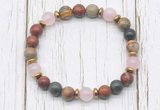 CGB8464 8mm picasso jasper, rose quartz & hematite power beads bracelet